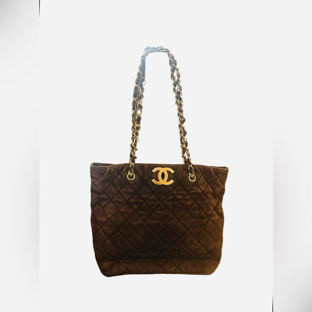 CHANEL Dark Brown Quilted Tote with Gold Chain - Picture 2 of 16
